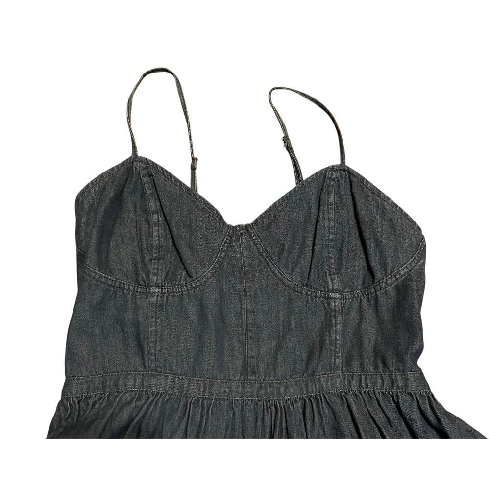 Free People Denim Bustier Mini Dress Dark Wash Smocked Back Medium - Picture 4 of 8
